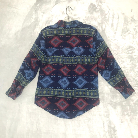 I.V.Y. Top Womens Small Blue Green Red Aztec Tribal Button Up Western Cowgirl - Picture 2 of 7